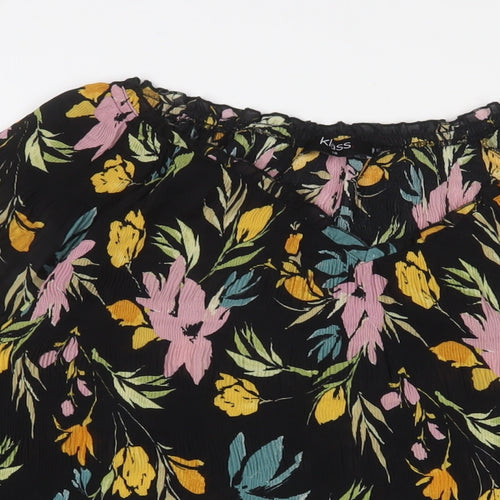 Klass Womens Black Floral Polyester Basic Blouse Size 18 V-Neck - Pleated