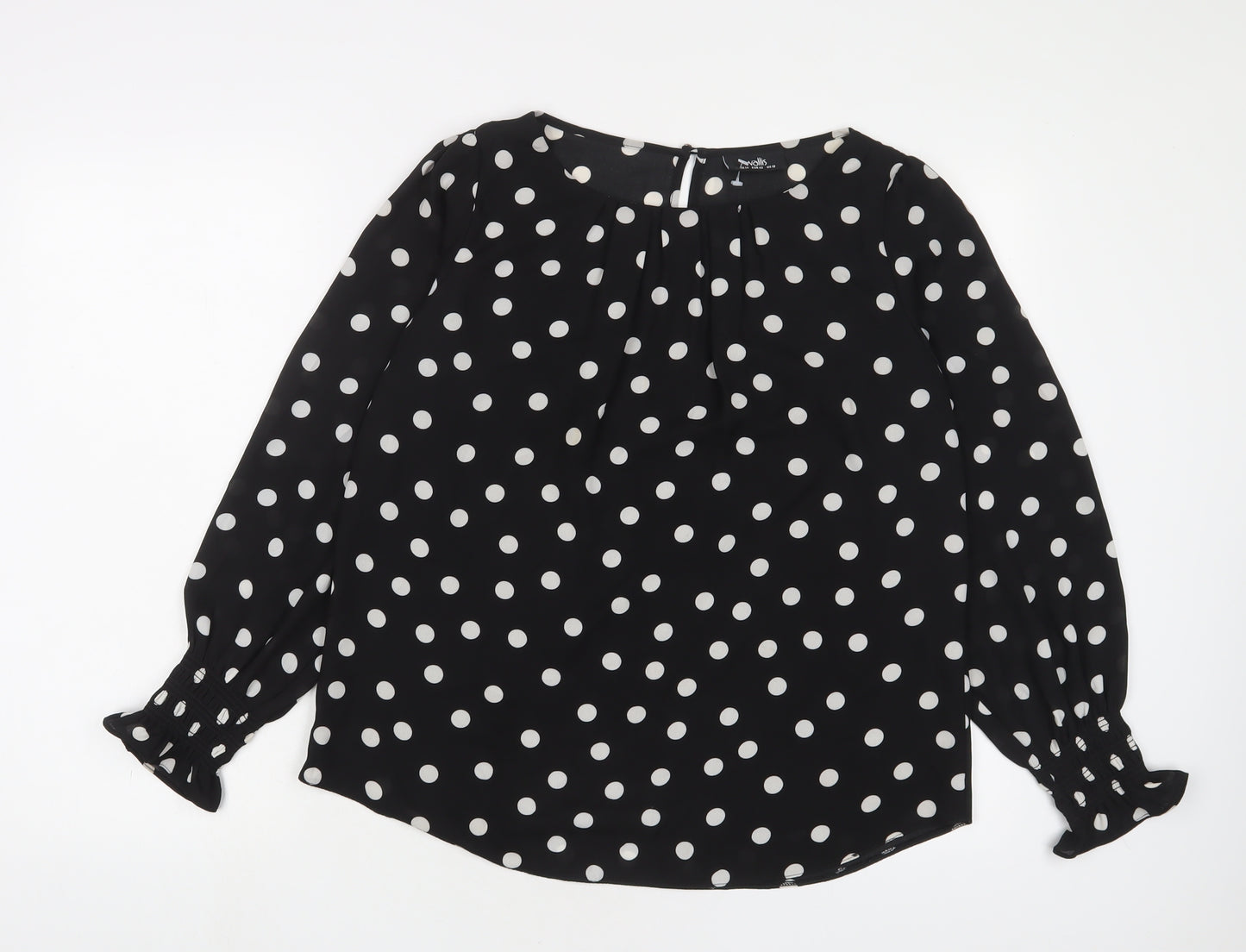 Wallis Womens Black Polka Dot Polyester Basic Blouse Size 14 Boat Neck - Pleated