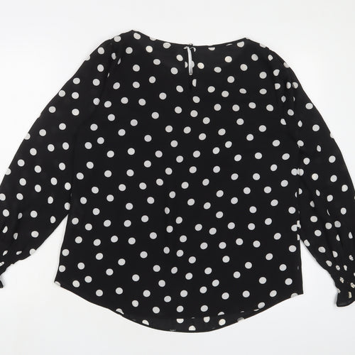 Wallis Womens Black Polka Dot Polyester Basic Blouse Size 14 Boat Neck - Pleated