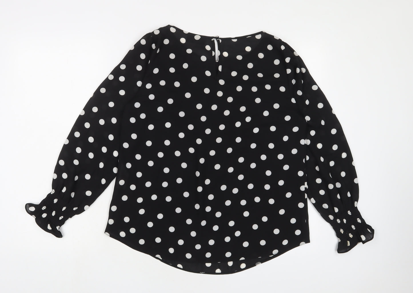 Wallis Womens Black Polka Dot Polyester Basic Blouse Size 14 Boat Neck - Pleated