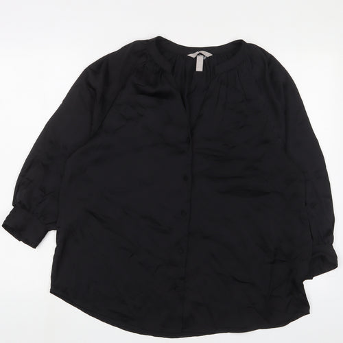 H&M Womens Black Polyester Basic Blouse Size 14 V-Neck