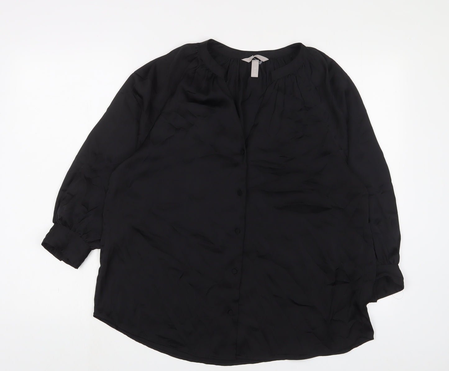 H&M Womens Black Polyester Basic Blouse Size 14 V-Neck