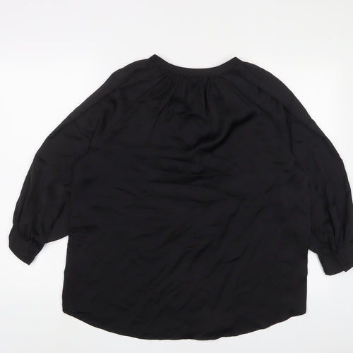 H&M Womens Black Polyester Basic Blouse Size 14 V-Neck