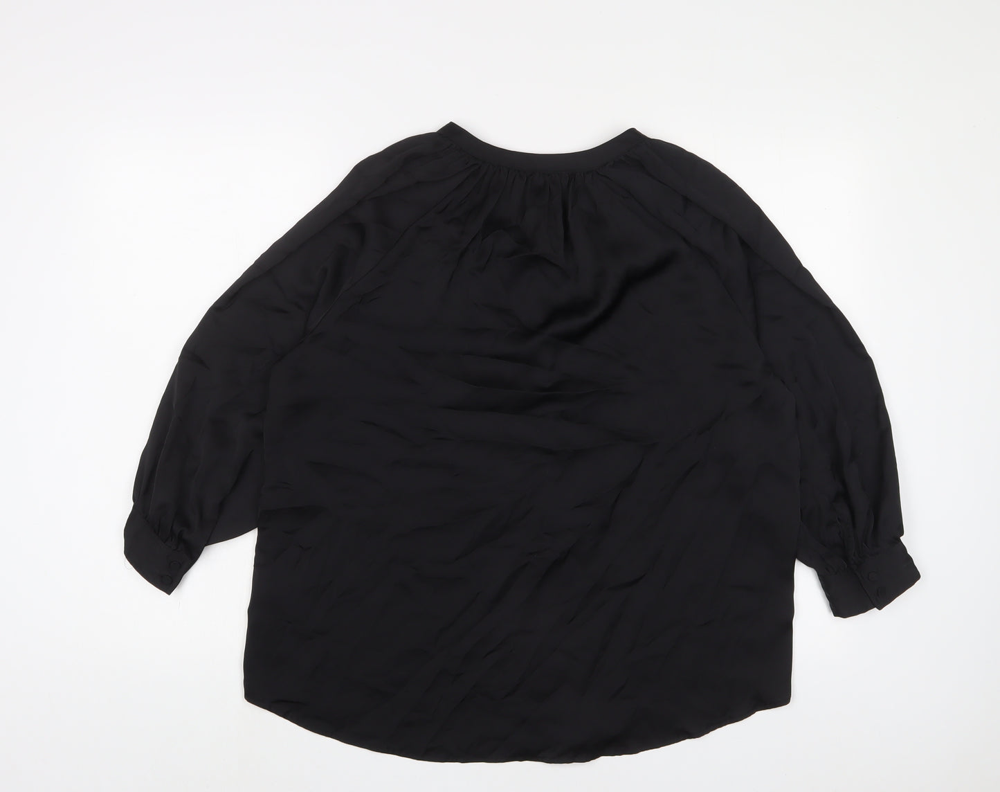 H&M Womens Black Polyester Basic Blouse Size 14 V-Neck