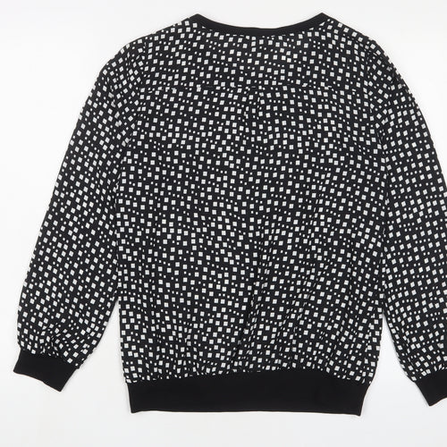 Debenhams Womens Black Geometric Polyester Basic Blouse Size 10 Crew Neck