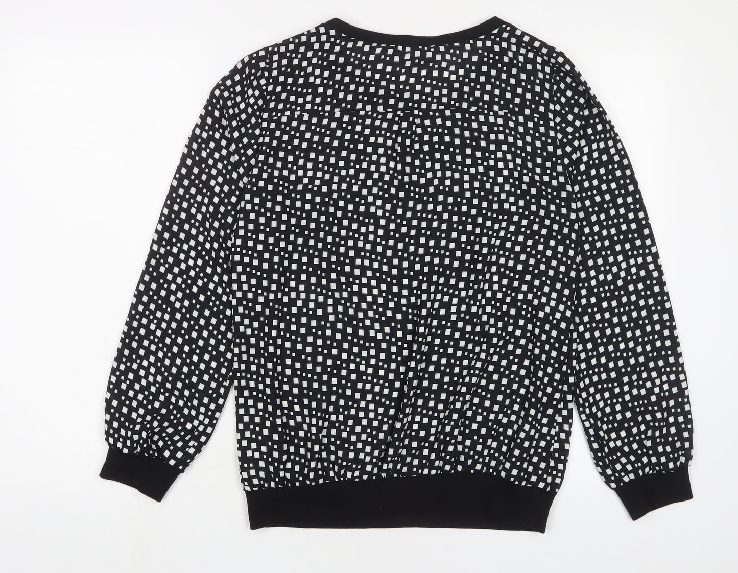 Debenhams Womens Black Geometric Polyester Basic Blouse Size 10 Crew Neck