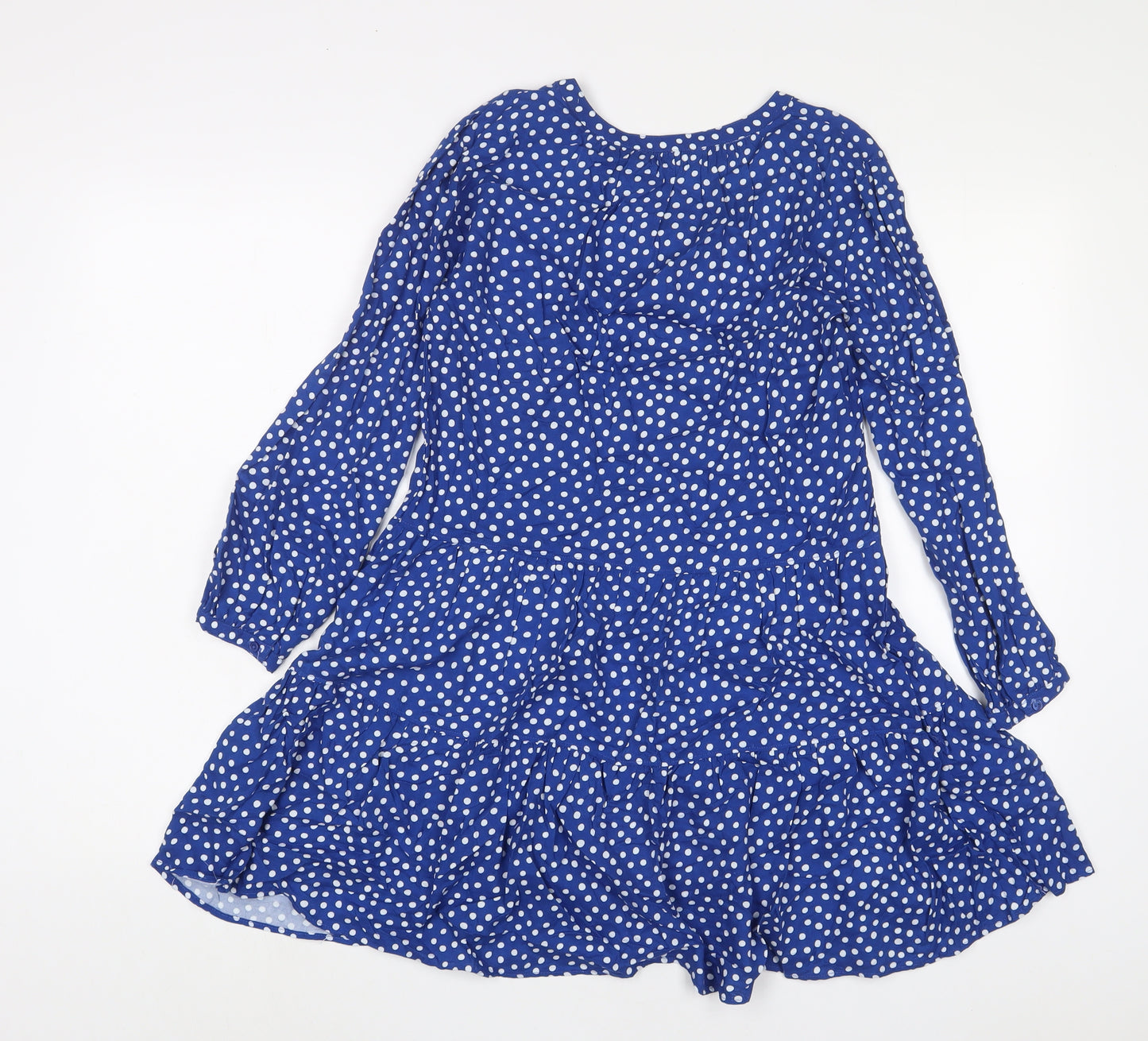 H&M Girls Blue Geometric Viscose A-Line Size 9-10 Years V-Neck Button