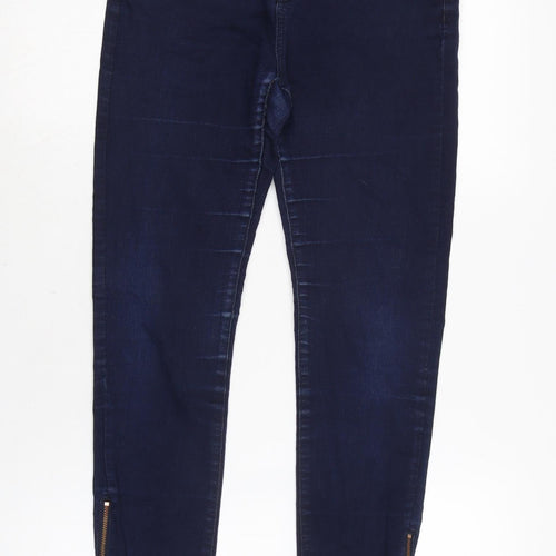 Marks and Spencer Womens Blue Cotton Blend Tapered Jeans Size 10 L28 in Regular Zip - zips to legs .