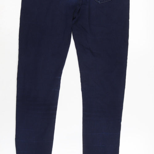 Marks and Spencer Womens Blue Cotton Blend Tapered Jeans Size 10 L28 in Regular Zip - zips to legs .