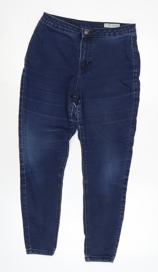 Marks and Spencer Womens Blue Cotton Blend Skinny Jeans Size 12 L24 in Regular Zip