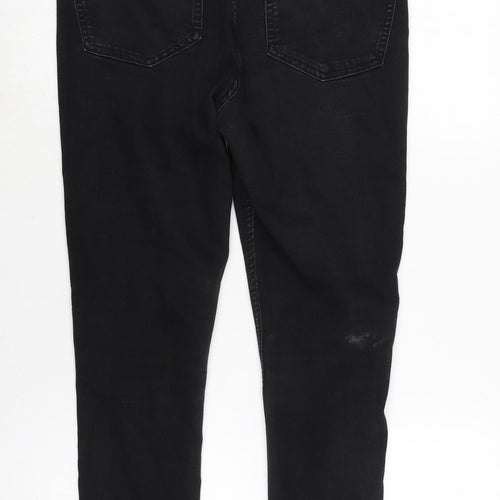 Marks and Spencer Womens Black Cotton Blend Tapered Jeans Size 12 L26 in Regular Zip