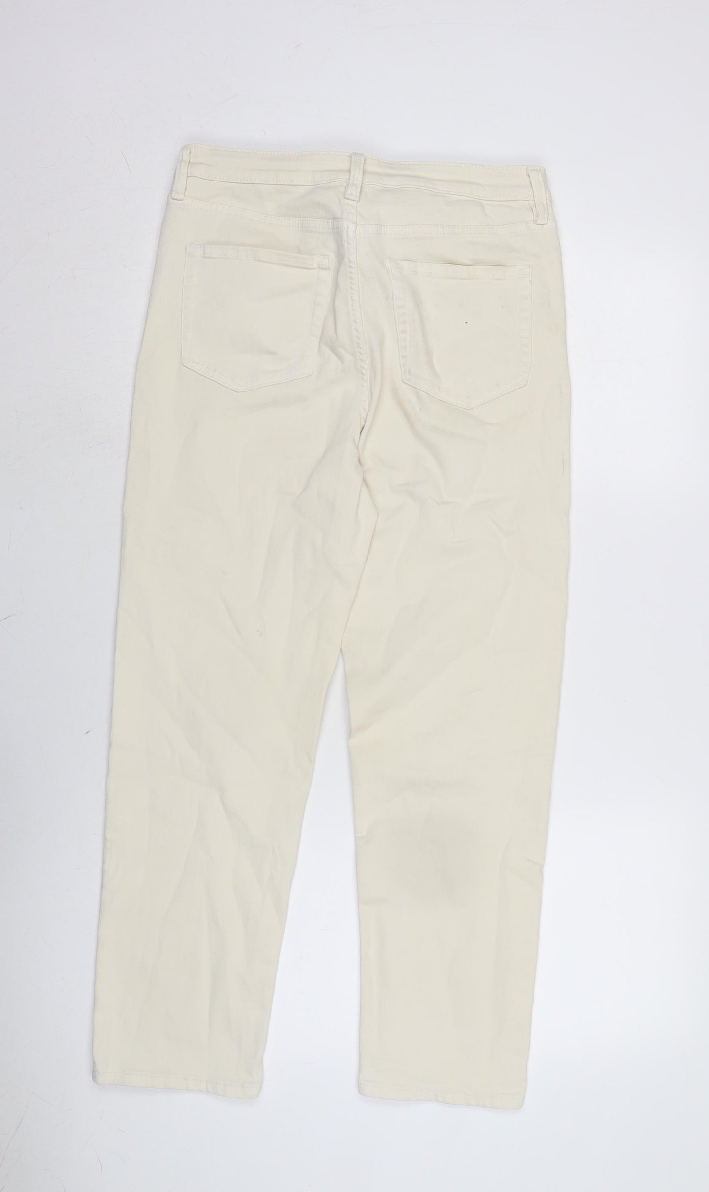 Marks and Spencer Womens Ivory Cotton Straight Jeans Size 12 L25 in Regular Zip