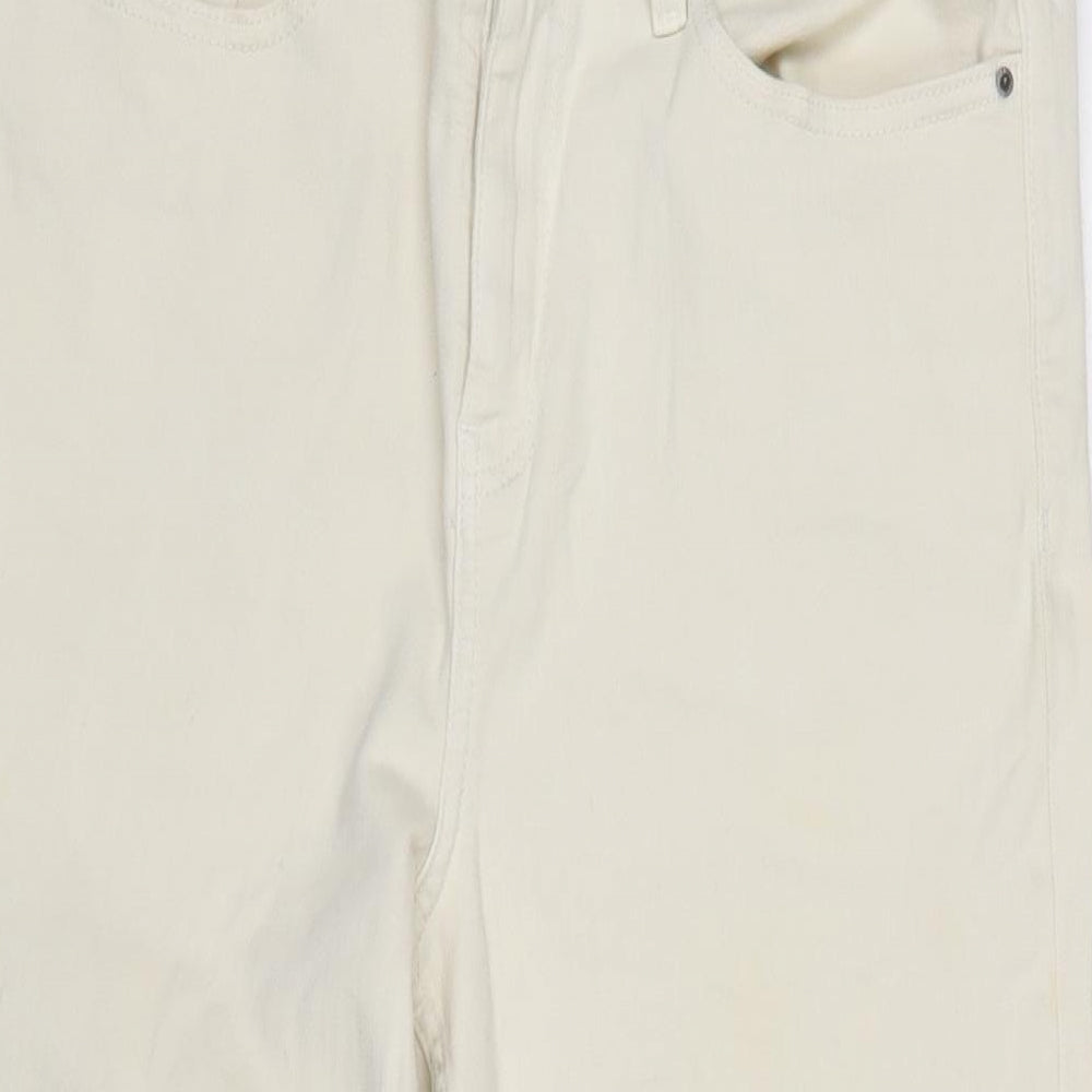 Marks and Spencer Womens Ivory Cotton Straight Jeans Size 12 L25 in Regular Zip