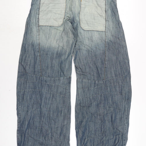 Per Una Womens Blue Cotton Straight Jeans Size 10 L30 in Regular Zip - Ties to bottom of legs.