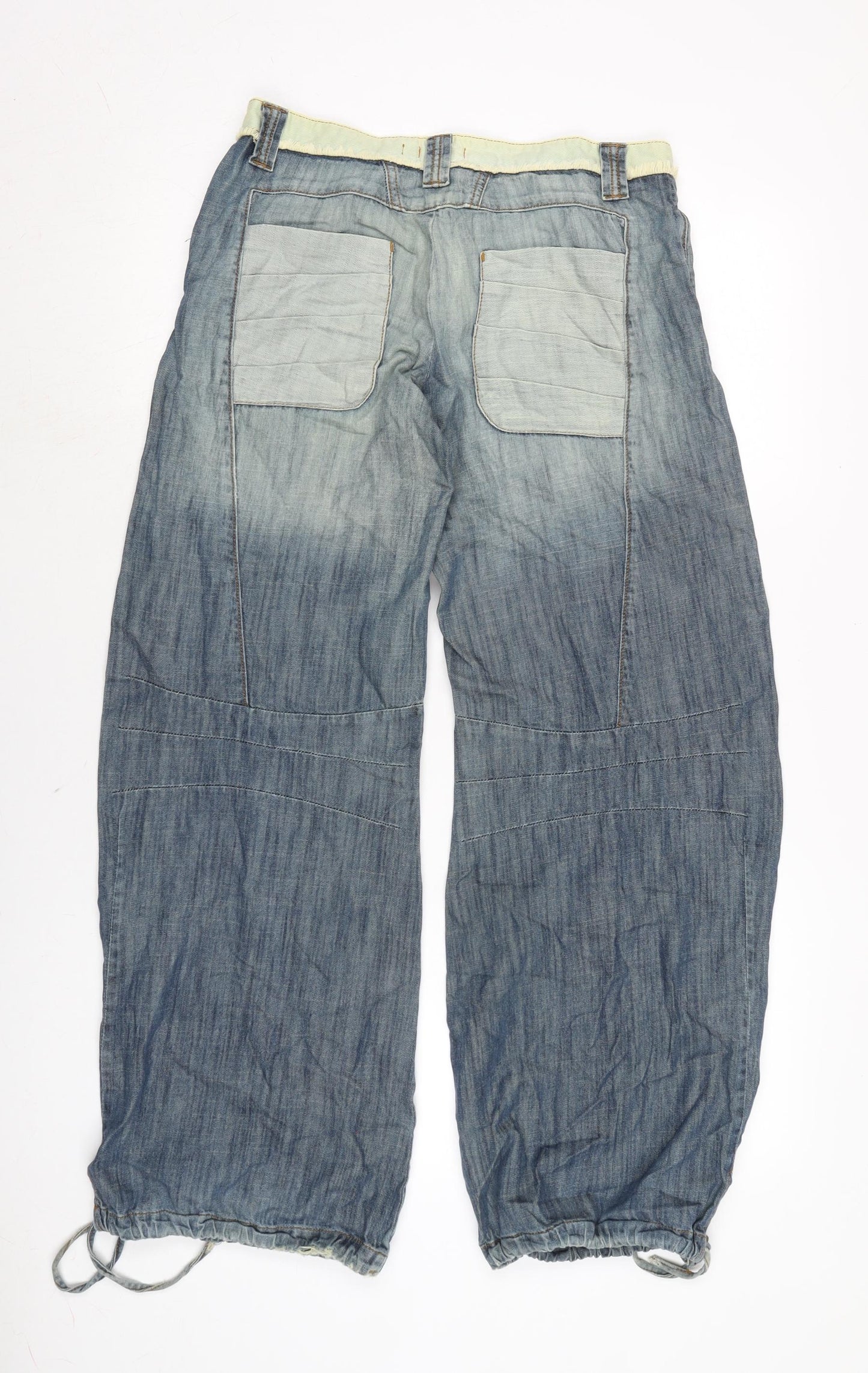 Per Una Womens Blue Cotton Straight Jeans Size 10 L30 in Regular Zip - Ties to bottom of legs.