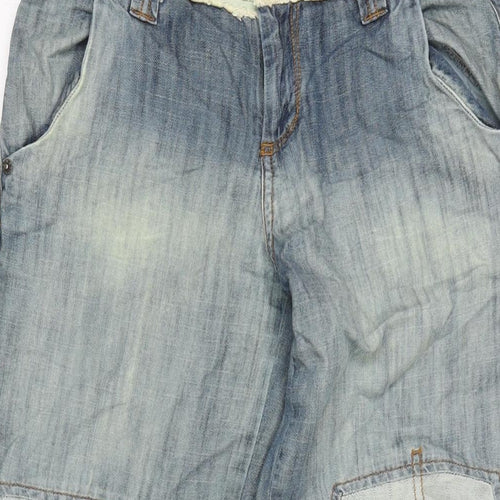 Per Una Womens Blue Cotton Straight Jeans Size 10 L30 in Regular Zip - Ties to bottom of legs.