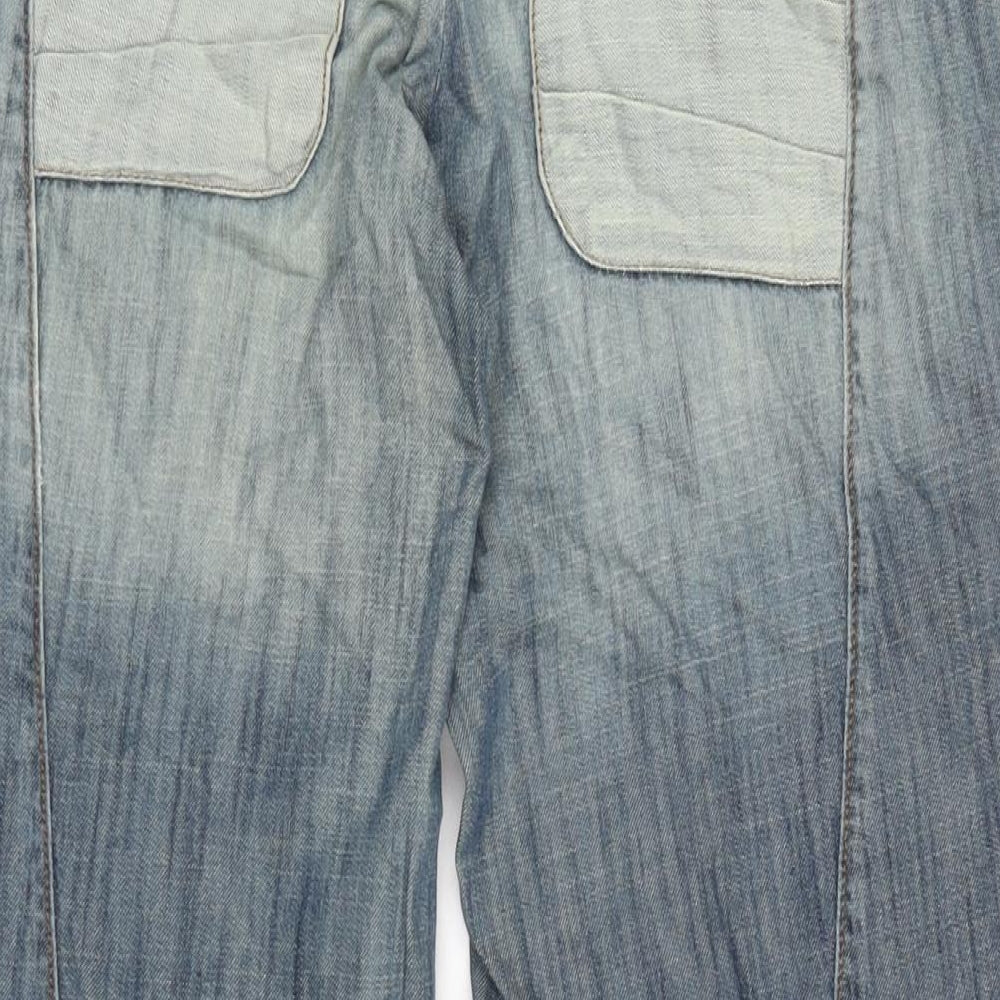 Per Una Womens Blue Cotton Straight Jeans Size 10 L30 in Regular Zip - Ties to bottom of legs.