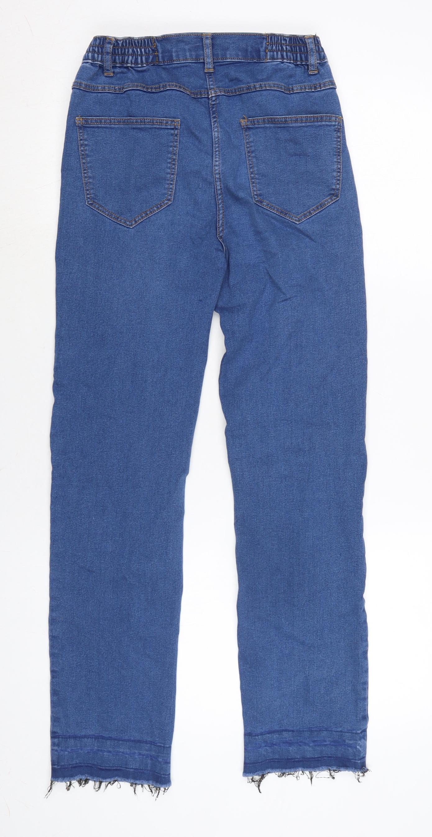 Bonmarché Womens Blue Cotton Blend Straight Jeans Size 10 L28.5 in Regular Zip - Raw Hem