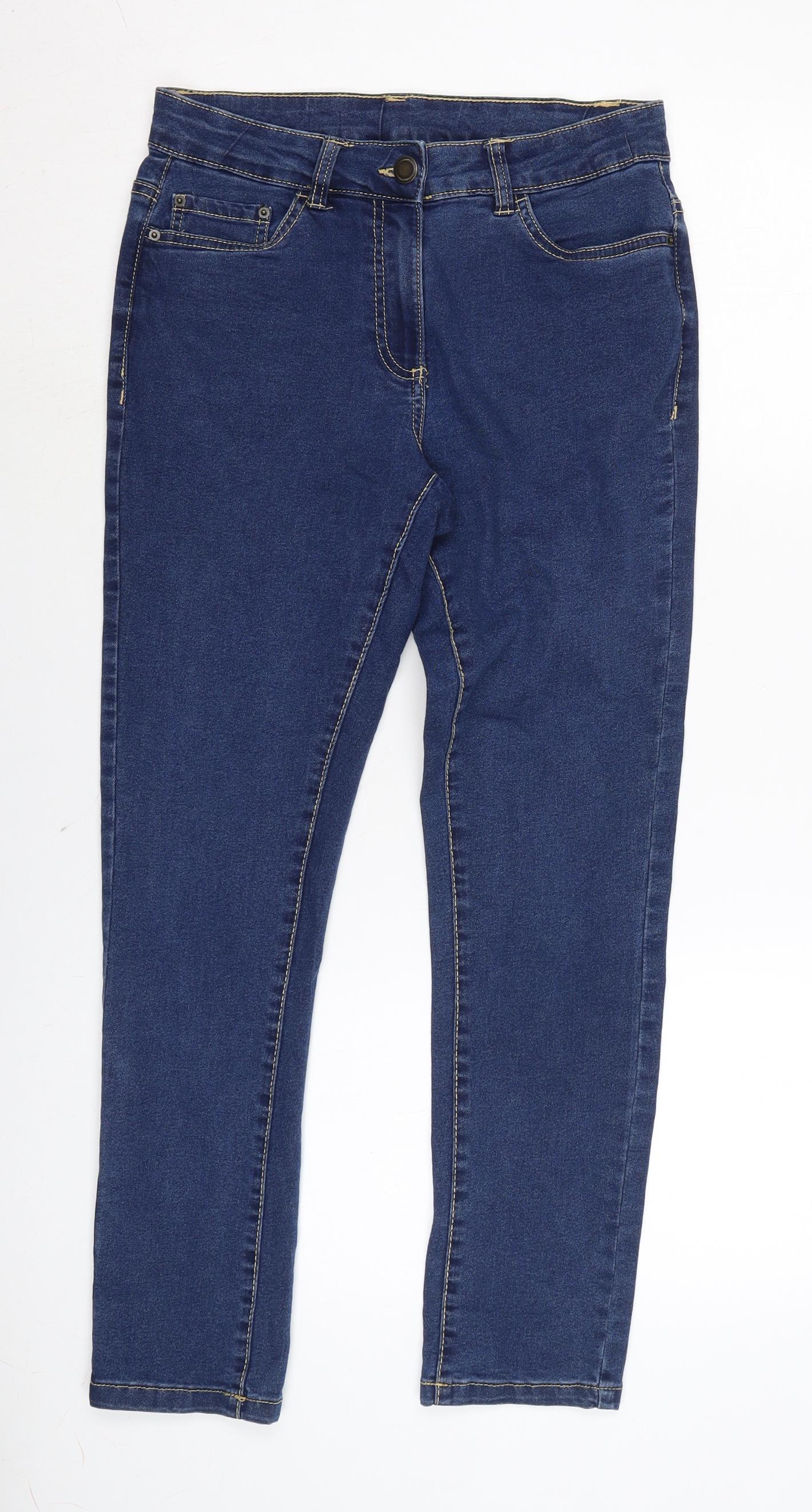 Bonmarché Womens Blue Cotton Blend Straight Jeans Size 10 L27 in Regular Zip