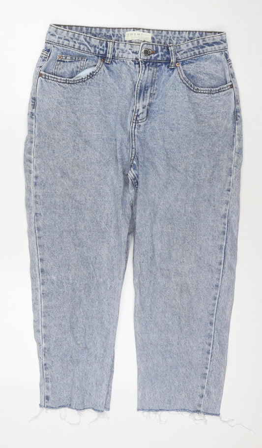 Denim & Co. Womens Blue Cotton Cropped Jeans Size 12 L22 in Regular Zip