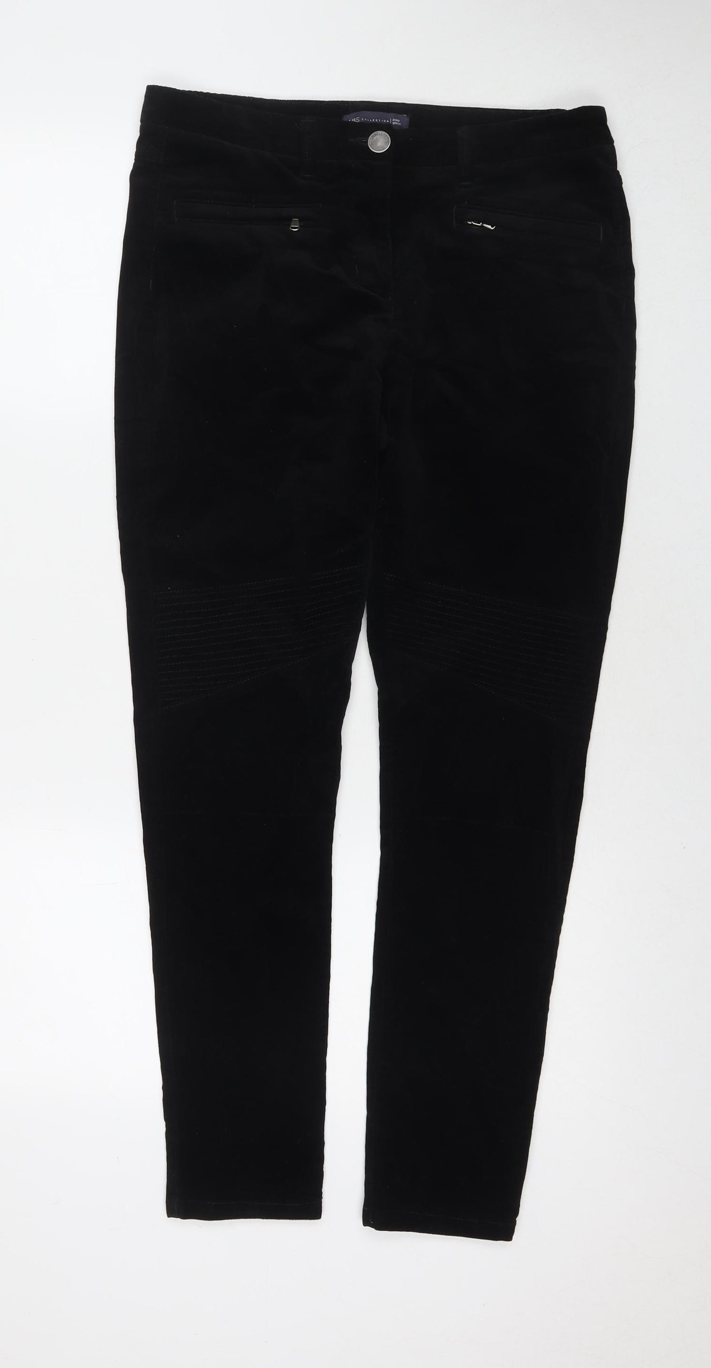 Marks and Spencer Womens Black Camel Trousers Size 12 L29 in Regular Zip