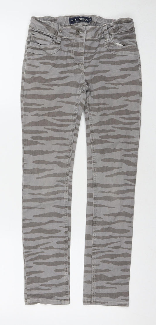 Mini Boden Girls Grey Animal Print Cotton Skinny Jeans Size 10 Years L24 in Regular Zip - Tiger Print