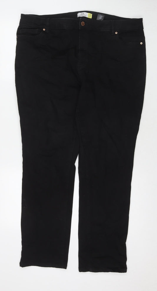 NEXT Womens Black Cotton Straight Jeans Size 20 L28 in Slim Zip