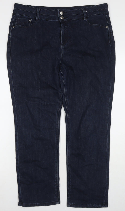 Denim & Co. Womens Blue Cotton Straight Jeans Size 10 L26 in Regular Zip