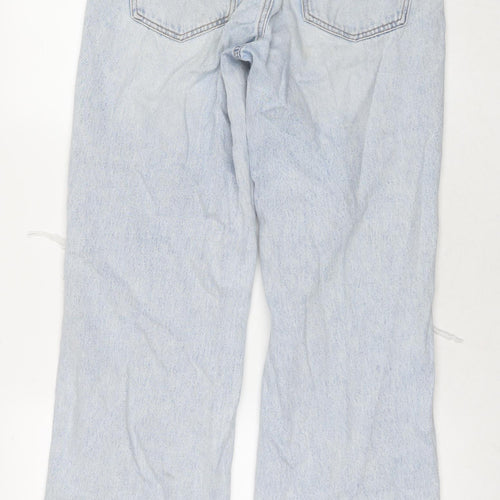 Stradivarius Womens Blue Cotton Wide-Leg Jeans Size 10 L32 in Regular Zip