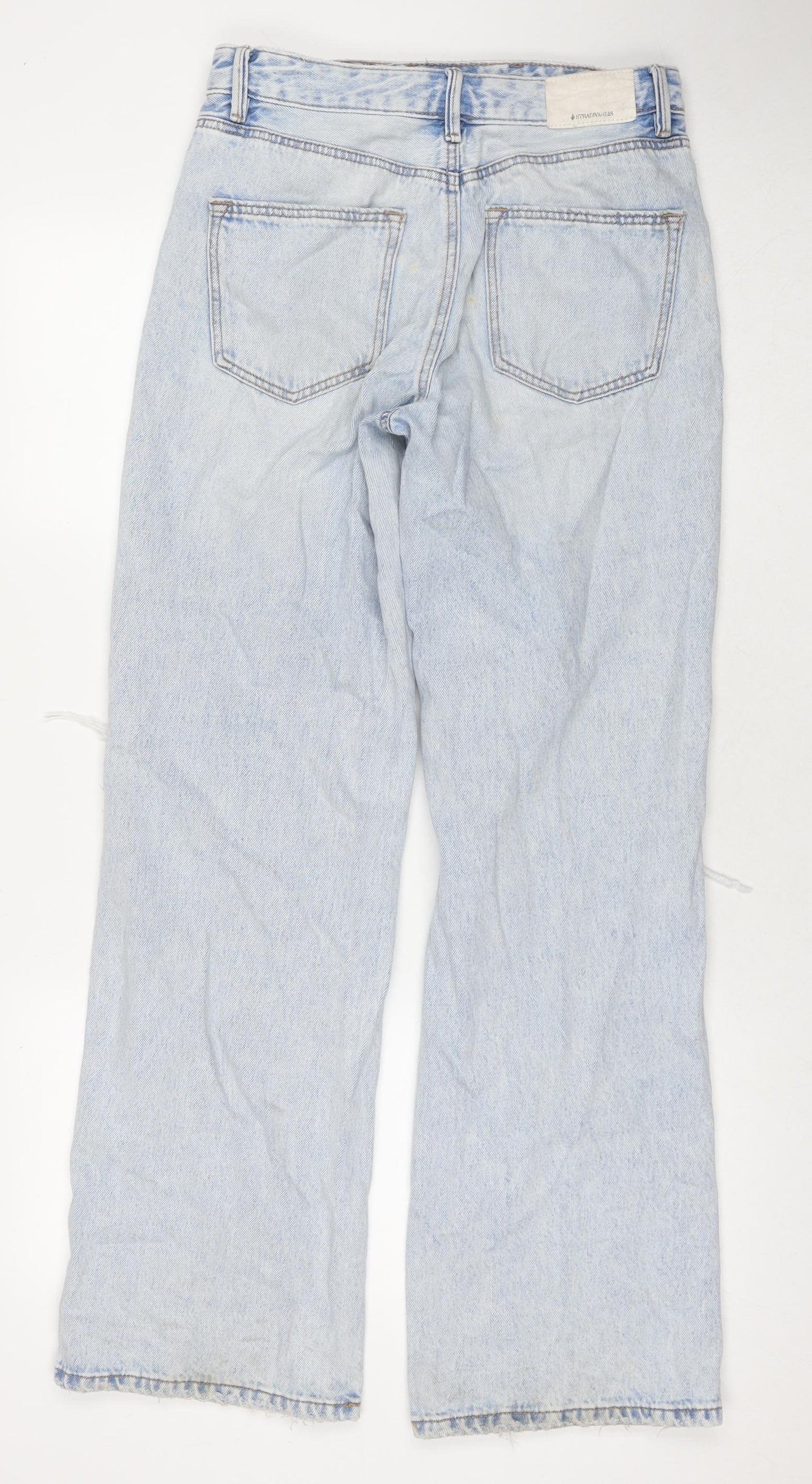 Stradivarius Womens Blue Cotton Wide-Leg Jeans Size 10 L32 in Regular Zip