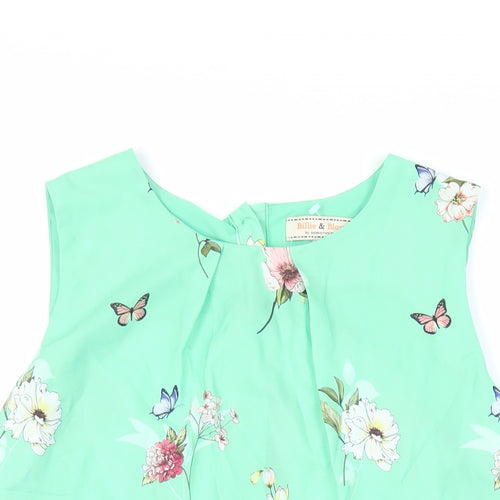 Dorothy Perkins Womens Green Floral Polyester Basic Blouse Size 14 Round Neck