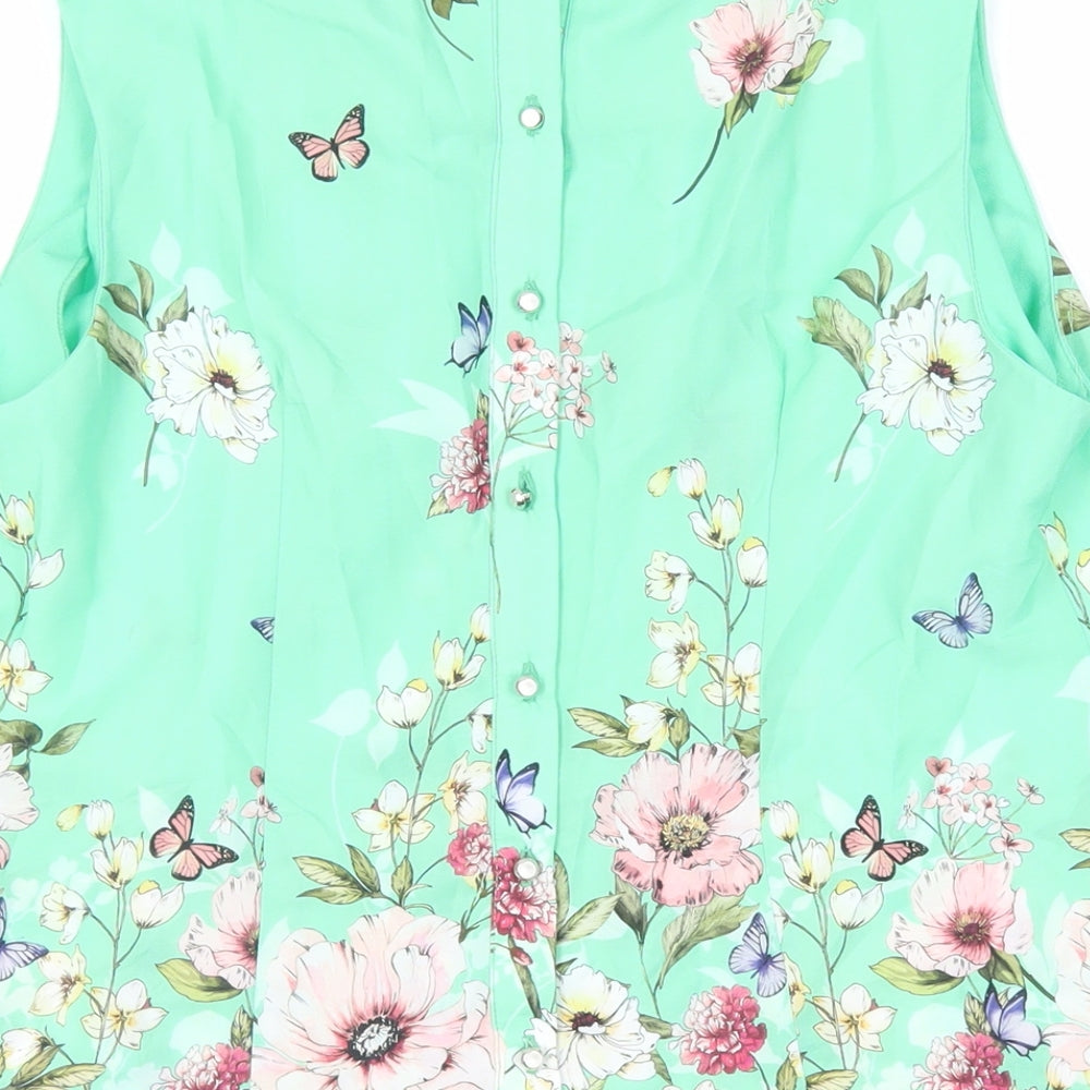 Dorothy Perkins Womens Green Floral Polyester Basic Blouse Size 14 Round Neck