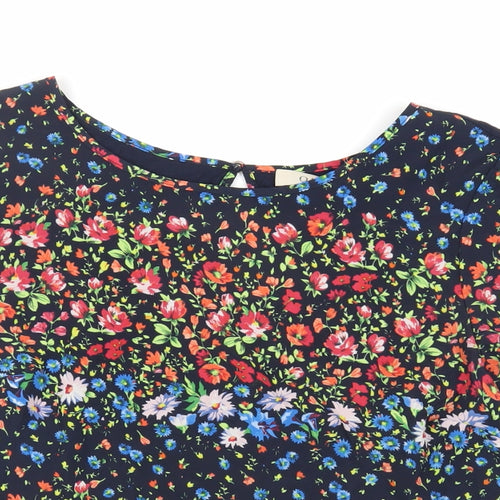 Oasis Womens Blue Floral Polyester Basic Blouse Size M Boat Neck