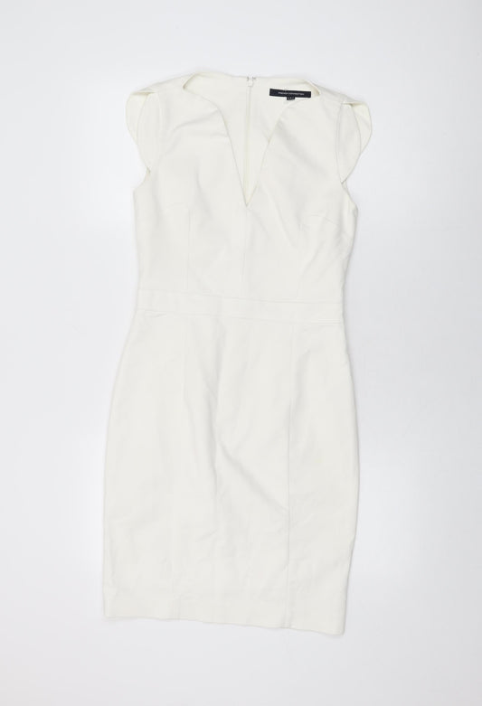 French Connection Womens White Cotton Bodycon Size 10 V-Neck Zip