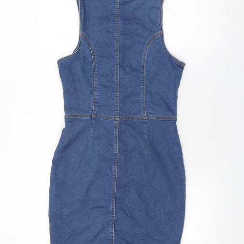 Parisian Womens Blue Cotton Bodycon Size 10 Square Neck Button