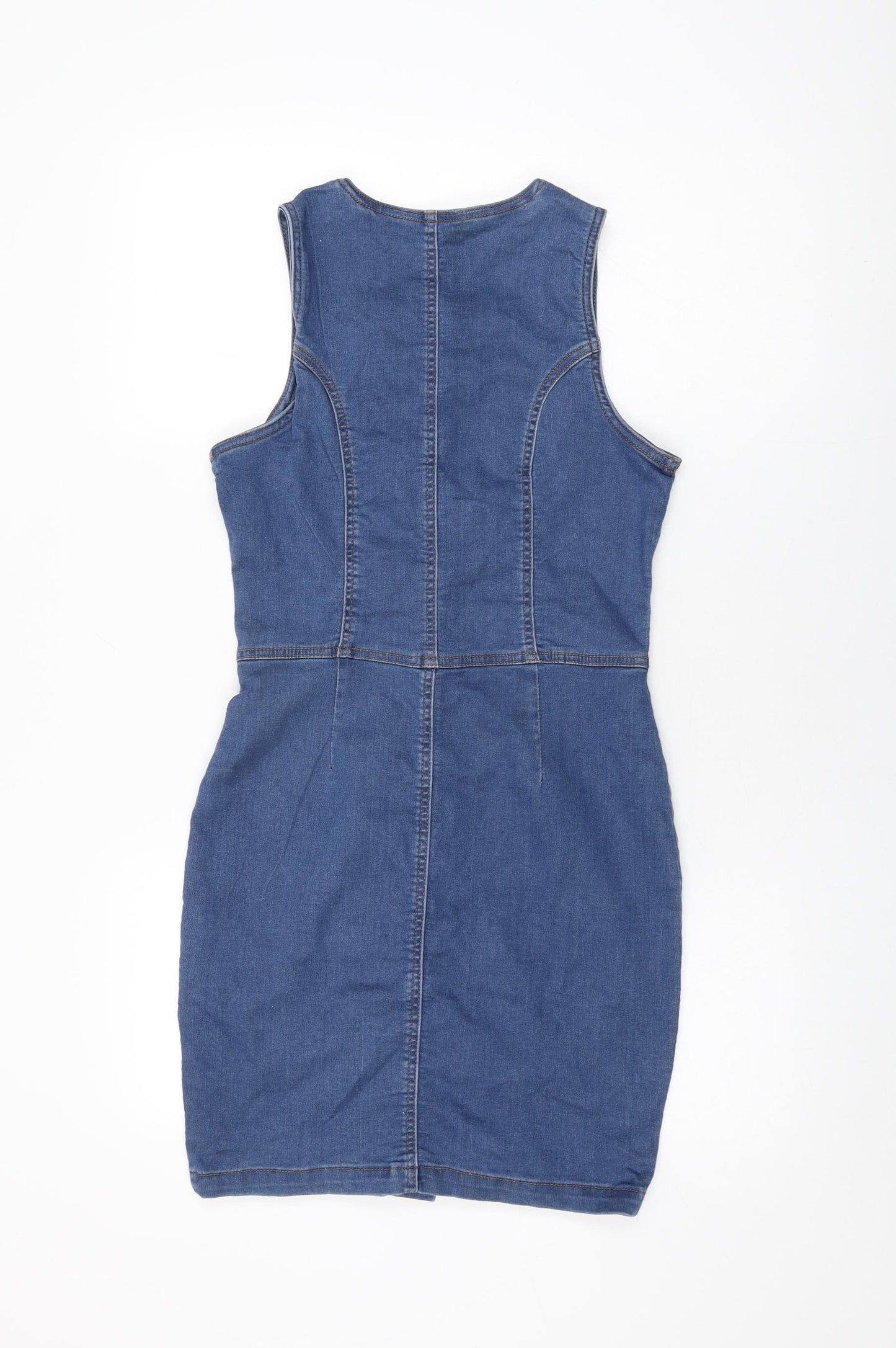 Parisian Womens Blue Cotton Bodycon Size 10 Square Neck Button