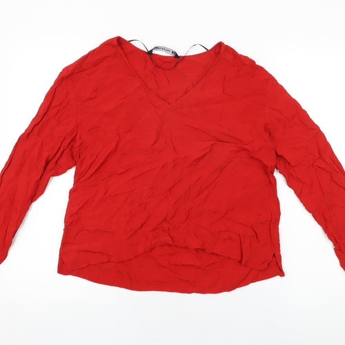 Zara Womens Red Viscose Basic Blouse Size S V-Neck