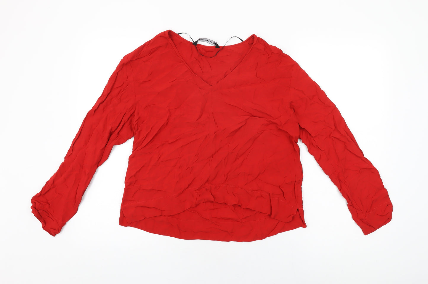 Zara Womens Red Viscose Basic Blouse Size S V-Neck