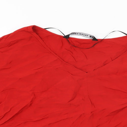 Zara Womens Red Viscose Basic Blouse Size S V-Neck