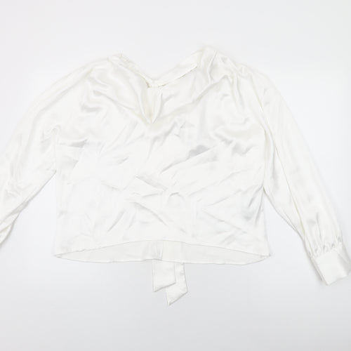 Zara Womens White Polyester Basic Blouse Size M Cowl Neck