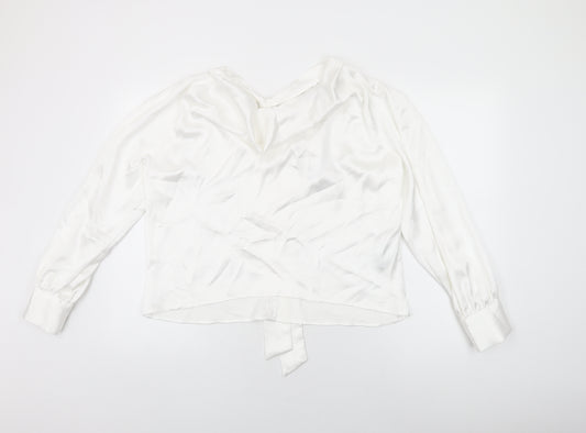 Zara Womens White Polyester Basic Blouse Size M Cowl Neck