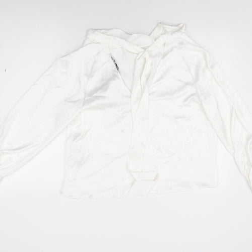 Zara Womens White Polyester Basic Blouse Size M Cowl Neck