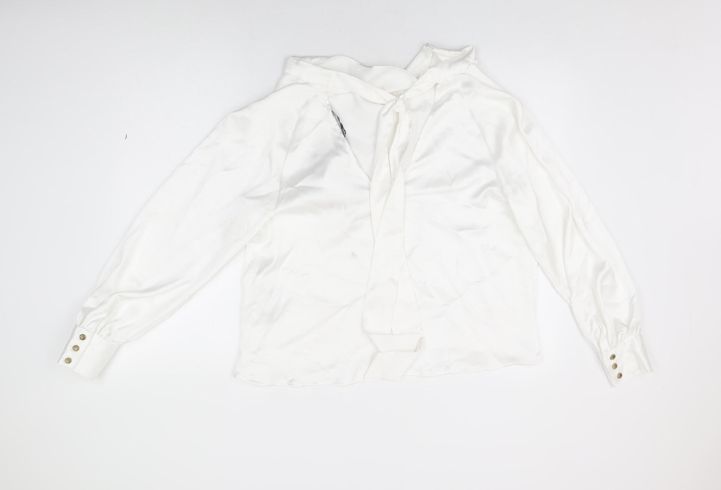 Zara Womens White Polyester Basic Blouse Size M Cowl Neck