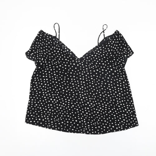 River Island Womens Black Polka Dot Polyester Basic Blouse Size 12 V-Neck