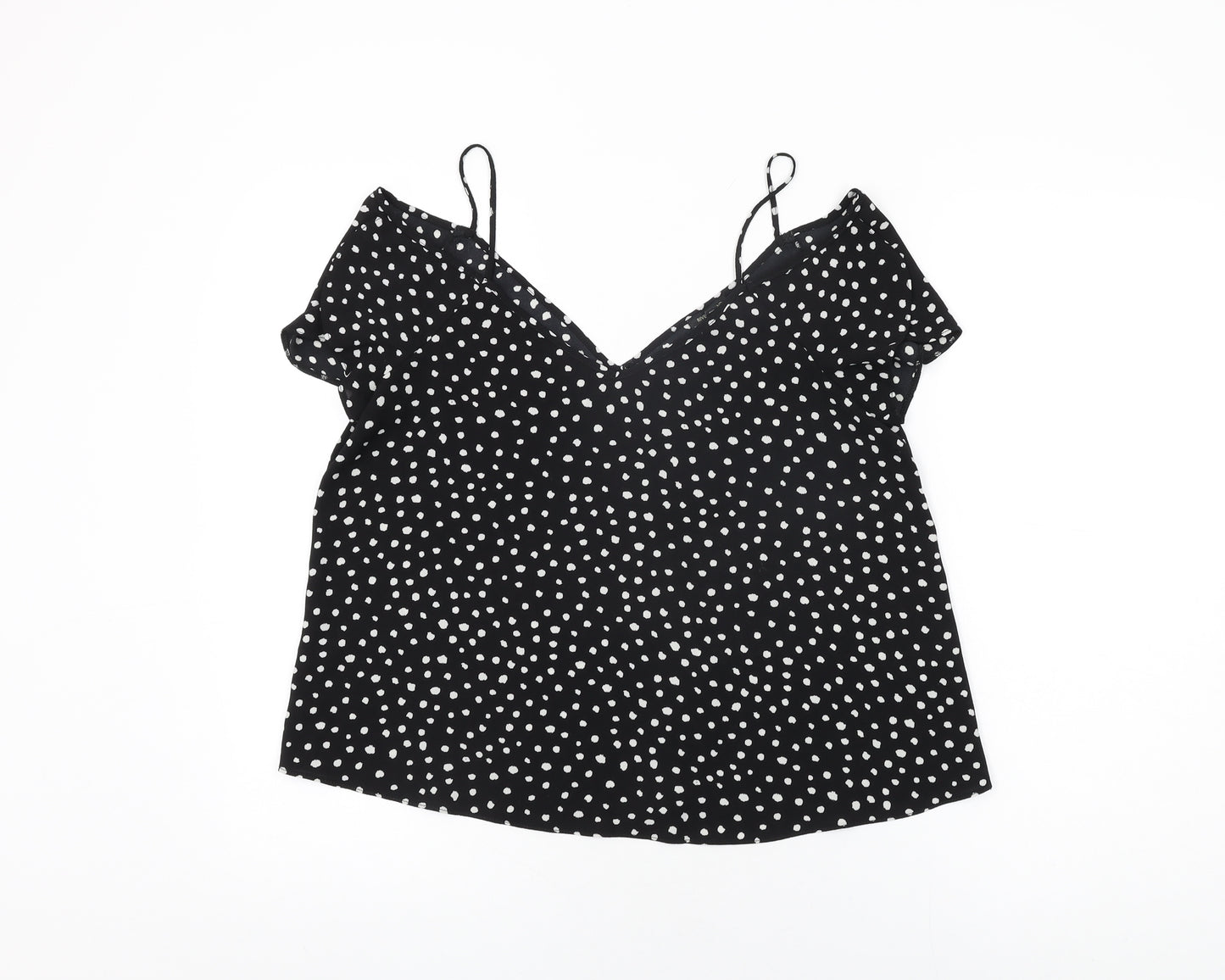 River Island Womens Black Polka Dot Polyester Basic Blouse Size 12 V-Neck