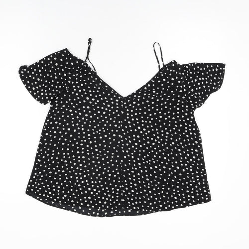 River Island Womens Black Polka Dot Polyester Basic Blouse Size 12 V-Neck