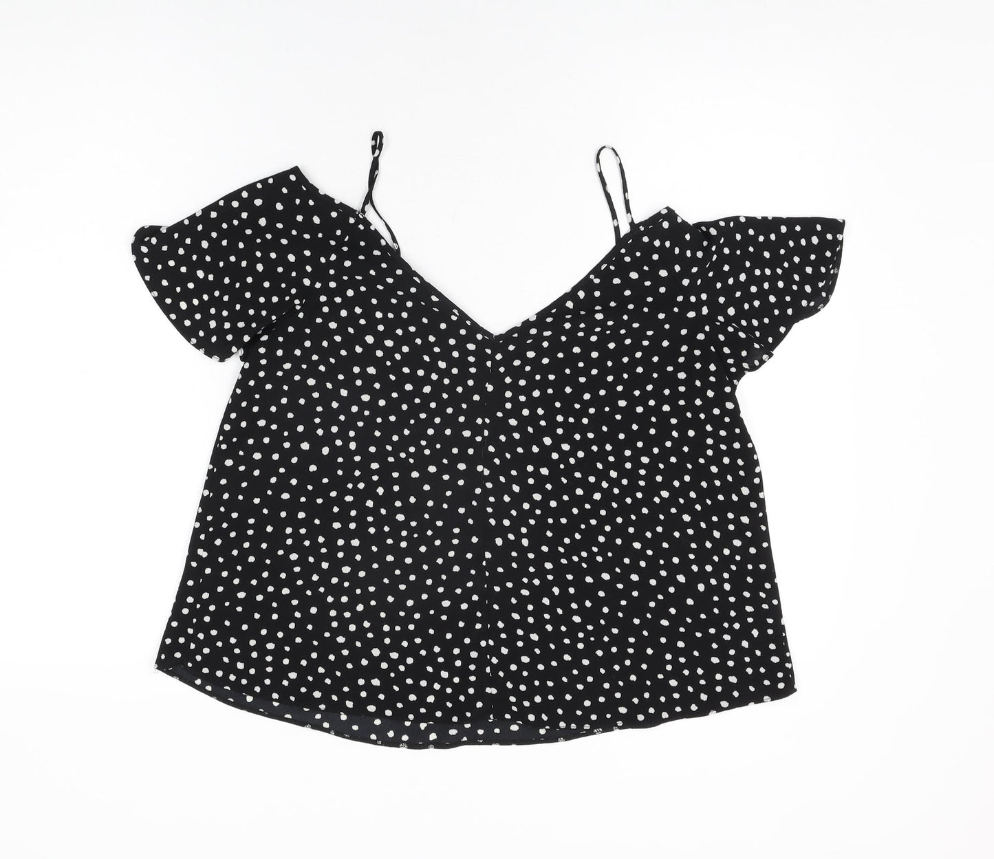 River Island Womens Black Polka Dot Polyester Basic Blouse Size 12 V-Neck