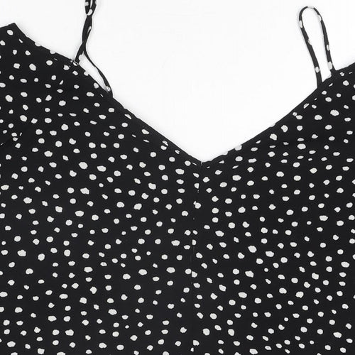 River Island Womens Black Polka Dot Polyester Basic Blouse Size 12 V-Neck