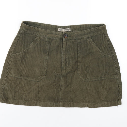 Denim & Co. Womens Green Cotton A-Line Skirt Size 14 Zip