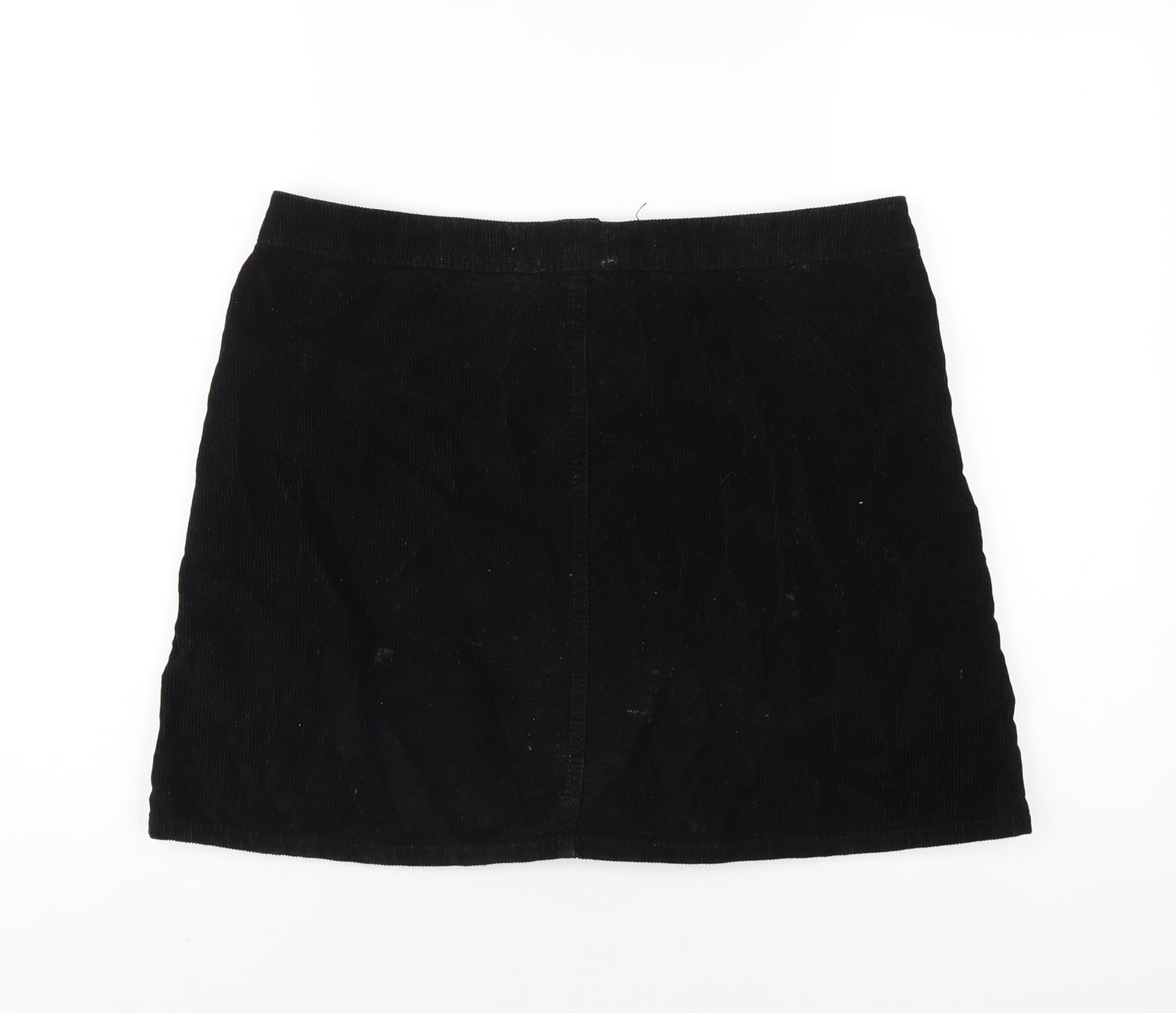 Denim & Co. Womens Black Cotton A-Line Skirt Size 14 Button